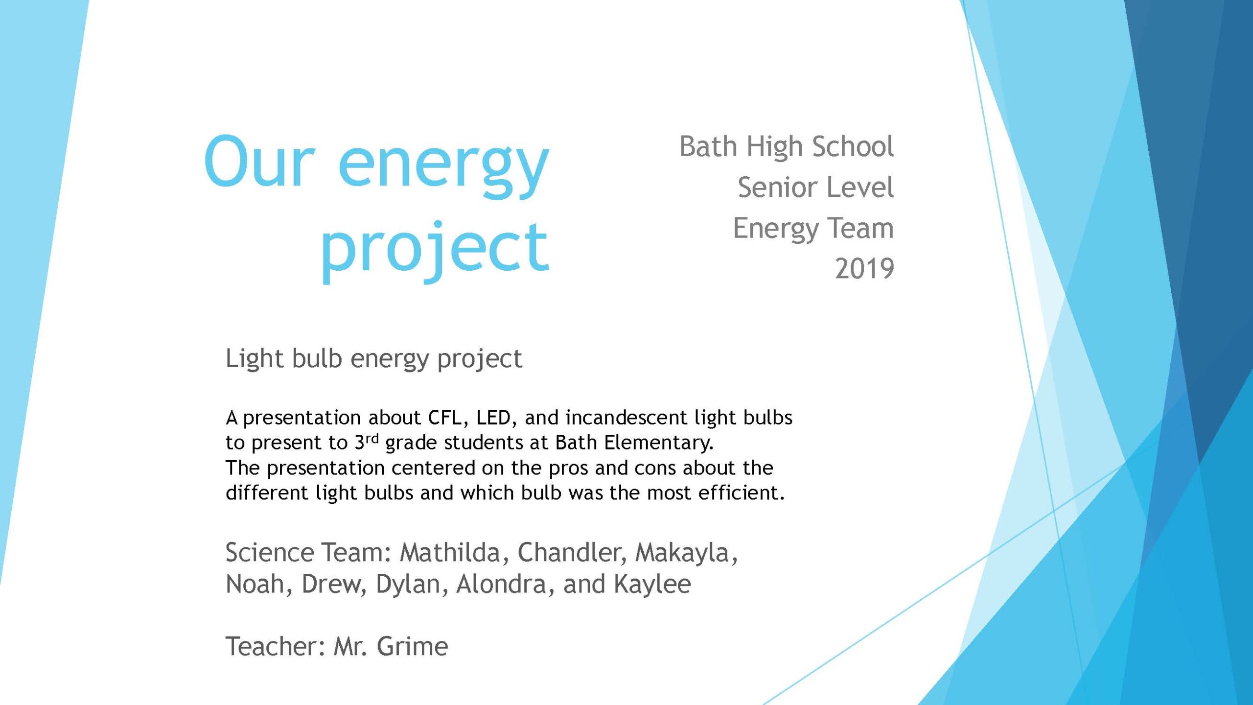 Bath High School Light Bulb Project